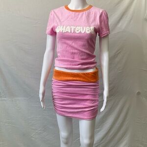 Two piece Dolls Kill skirt set velour pink and orange 💁‍♀️